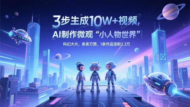 三步生成10W+视频，AI制作微观“小人物世界”科幻大片，条条万赞，1条作品涨粉2.3万-副业库
