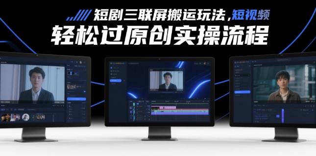 短剧三联屏搬运玩法，短剧搬运轻松过原创实操流程-副业库