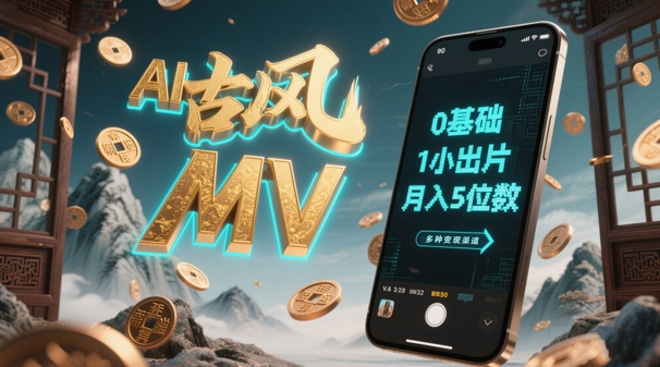 AI一键生成古风音乐MV，0剪辑基础1小时出片，多种变现渠道，一部手机月入5位数-副业库
