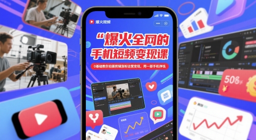 爆火全网的手机短视频变现课，0基础教你拍摄剪辑涨粉运营变现，用一部手机挣钱-副业库