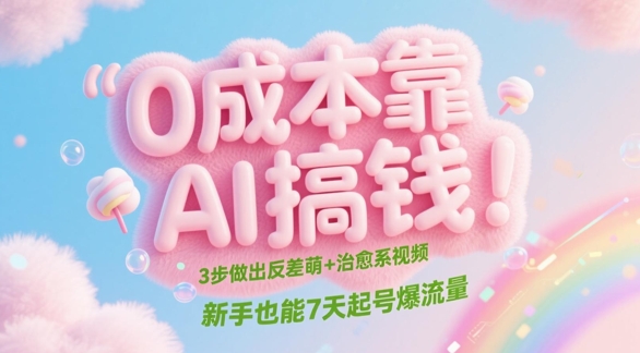 0成本靠AI搞钱！3步做出反差萌+治愈系视频，新手也能7天起号爆流量-副业库