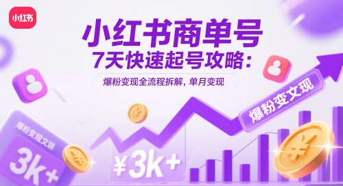 小红书商单号7天快速起号攻略：爆粉变现全流程拆解，单月变现3k+-副业库