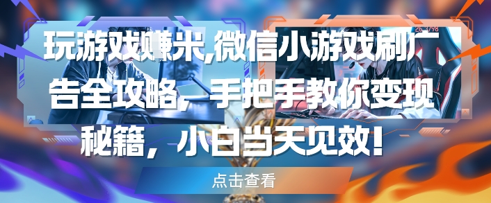 玩游戏挣米，微信小游戏刷广告全攻略，手把手教你变现秘籍，小白当天见效-副业库