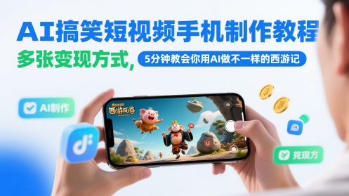 AI搞笑短视频手机制作教程，多张变现方式，5分钟教会你用AI做不一样的西游记-副业库