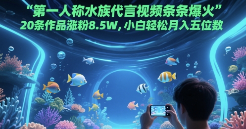 第一人称水族代言视频条条爆火，20条作品涨粉8.5W，小白轻松月入五位数-副业库