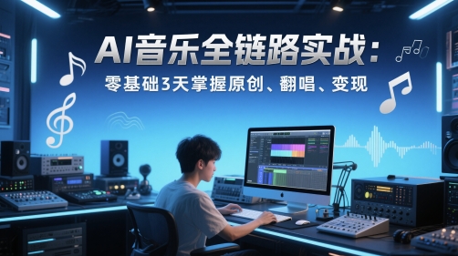 AI音乐全链路实战变现课：零基础3天掌握原创、翻唱、变现-副业库