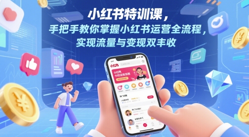 小红书特训课，手把手教你掌握小红书运营全流程，实现流量与变现双丰收-副业库