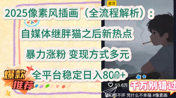 2025像素风插画(全流程解析)：自媒体继胖猫之后新热点，暴力涨粉，变现方式多元，全平台稳定日入多张-副业库