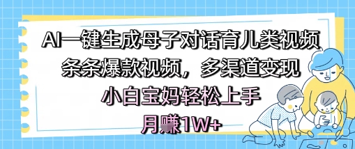 AI一键生成母子对话育儿类视频，条条爆款视频，多渠道变现，小白宝妈轻松上手，月入1W+-副业库