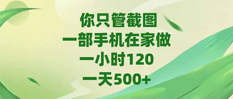 你只管截图，一部手机在家做，一小时120，-天500+-副业库