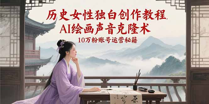历史女性独白创作教程，AI绘画声音克隆术，10万粉账号运营秘籍-副业库