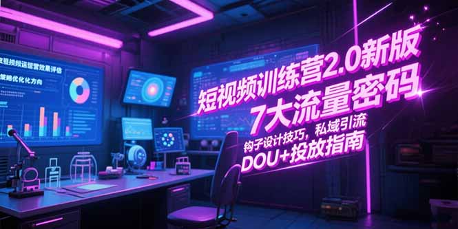 短视频训练营2.0新版，7大流量密码/钩子设计技巧/私域引流/DOU+投放指南-副业库